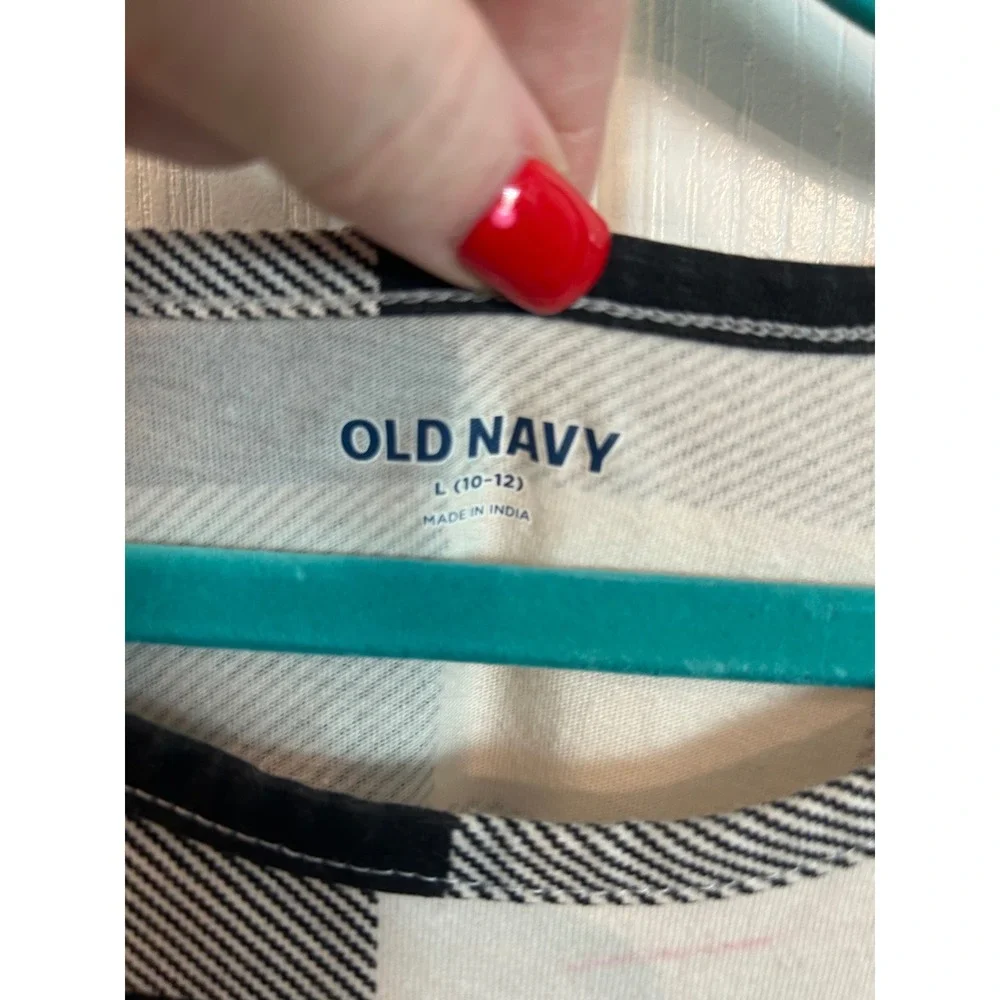 Old Navy Dress Black White Buffalo Plaid Tiered Long Sleeve Gingham Check Kids L